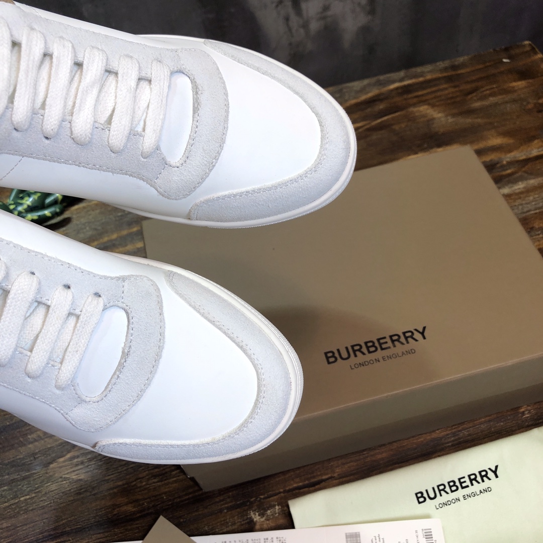 Burberry Leather Suede and House Check Sneakers Optic White - vstockx