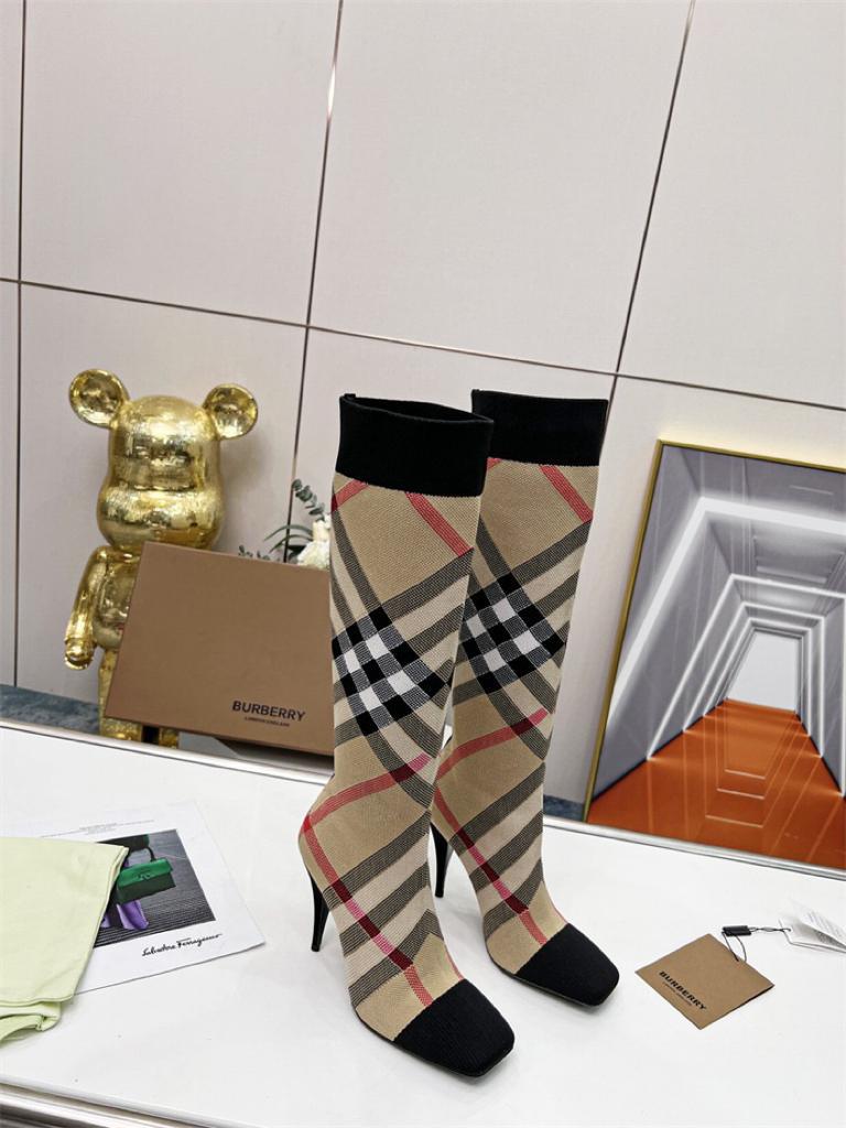 Burberry Knitted Check Sock Boots Heel height: 10.5cm/4.1in - vstockx