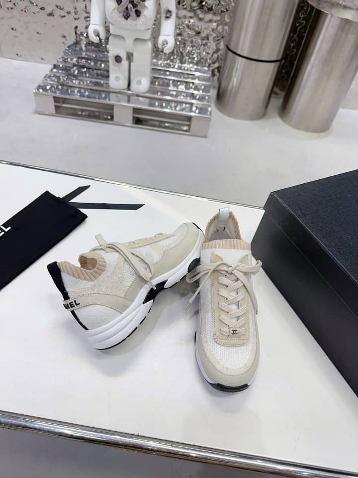 Chanel Trainers Knit & suede calfskin ivory - vstockx