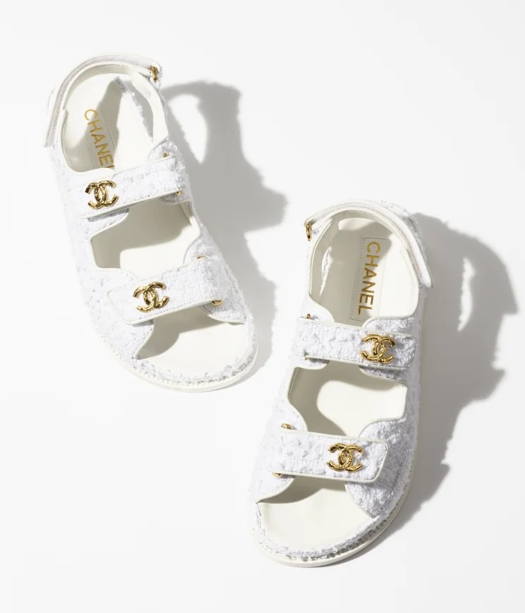 Chanel Tweed Sandal White Cotton - vstockx