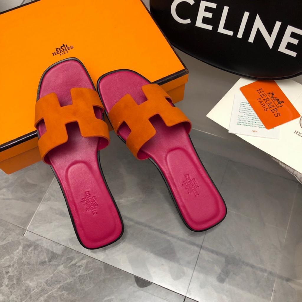 Hermes Oran Sandal Orange Synthetique Suede Goatskin - vstockx
