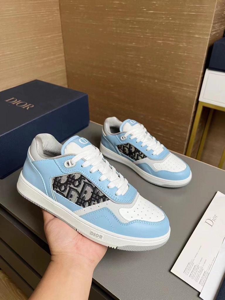 Dior B27 Low Light Blue White and Dior Gray Smooth Calfskin with Beige and Black Dior Oblique Jacquard - vstockx