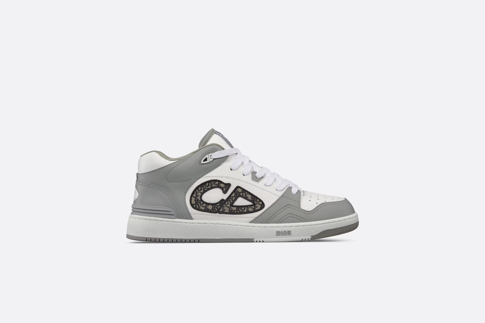 DIOR B57 MID-TOP SNEAKER Gray and White Smooth Calfskin with Beige and Black Dior Oblique Jacquard - vstockx