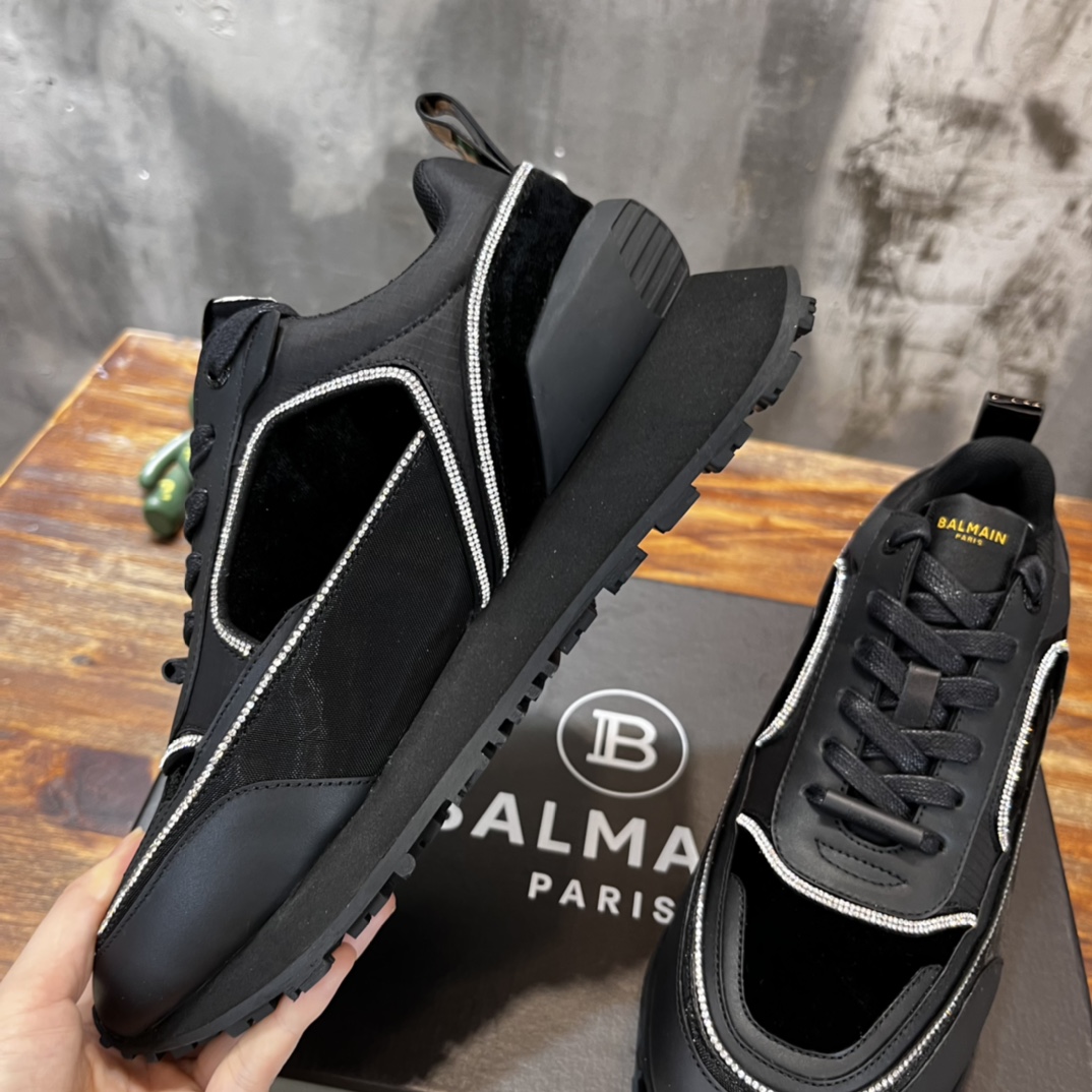 Balmain Velvet nylon and mesh low-top Racer sneaker 23 - vstockx