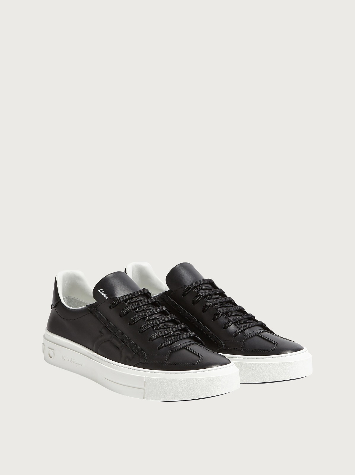 Ferragamo Gancini sneaker calfskin and sued White Black - vstockx