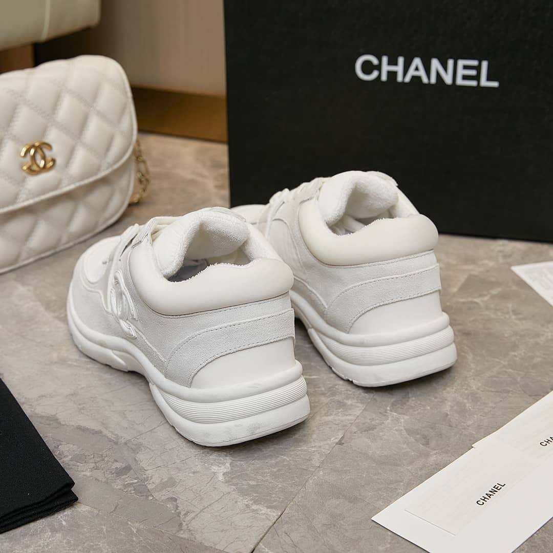 Chanel Low Top Trainer Reflective White Suede - vstockx