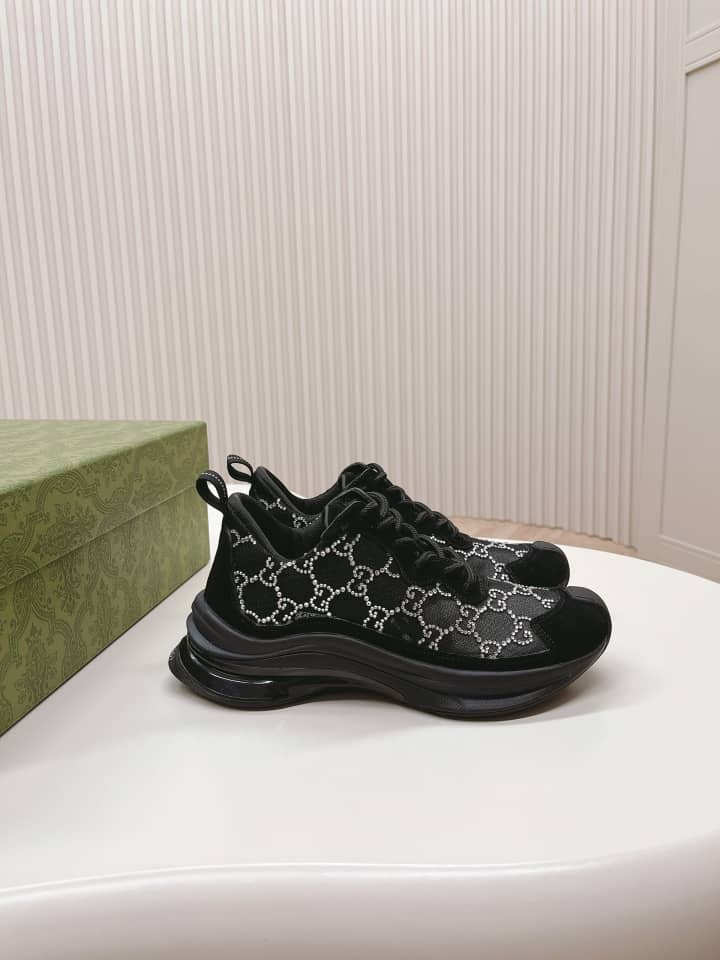 Gucci Women's Run GG crystal sneaker Black suede trim - vstockx