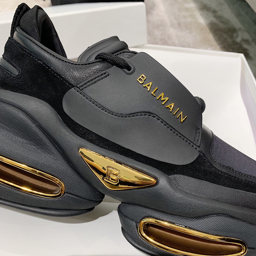 Balmain B-Bold Low-Top Black Gold - vstockx