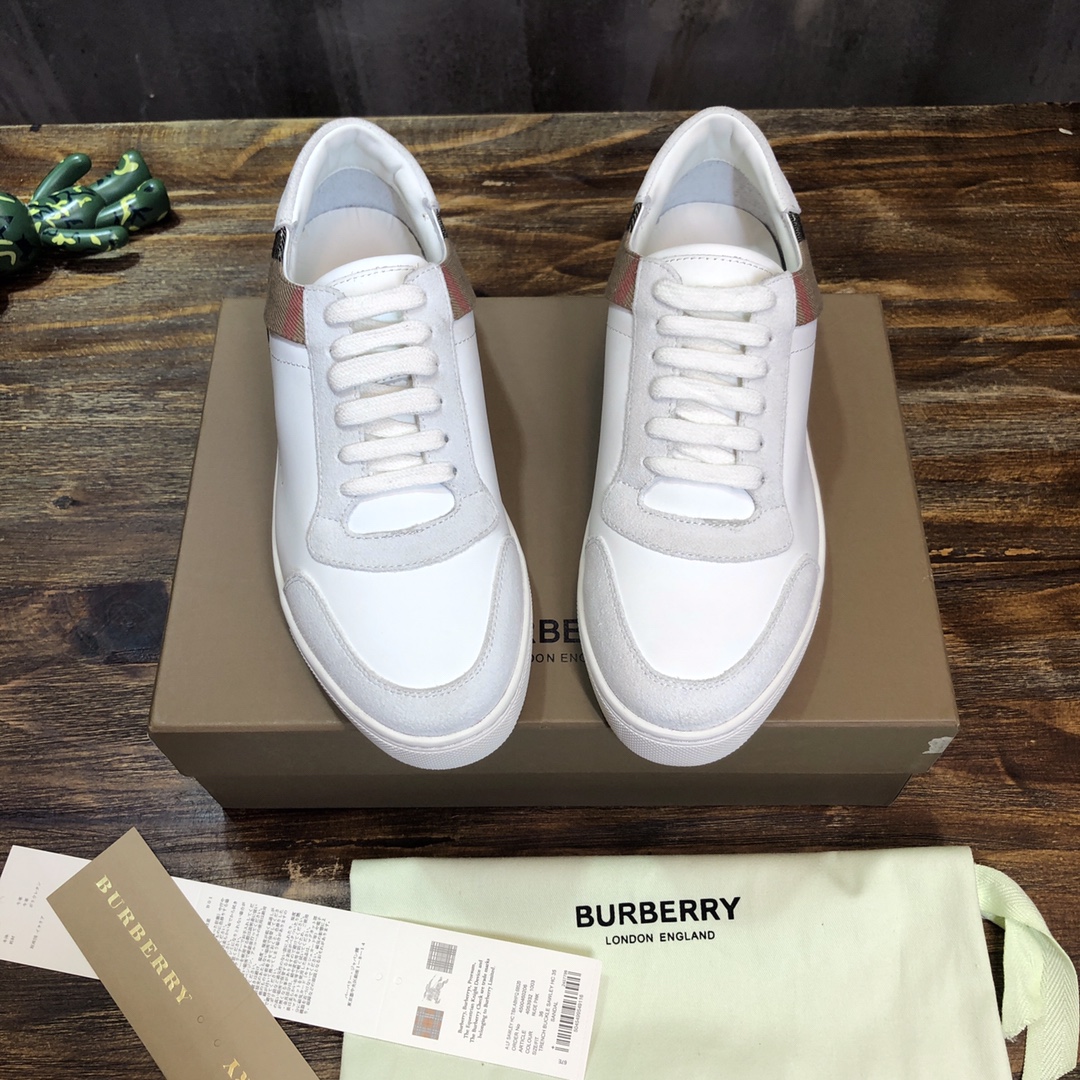 Burberry Leather Suede and House Check Sneakers Optic White - vstockx