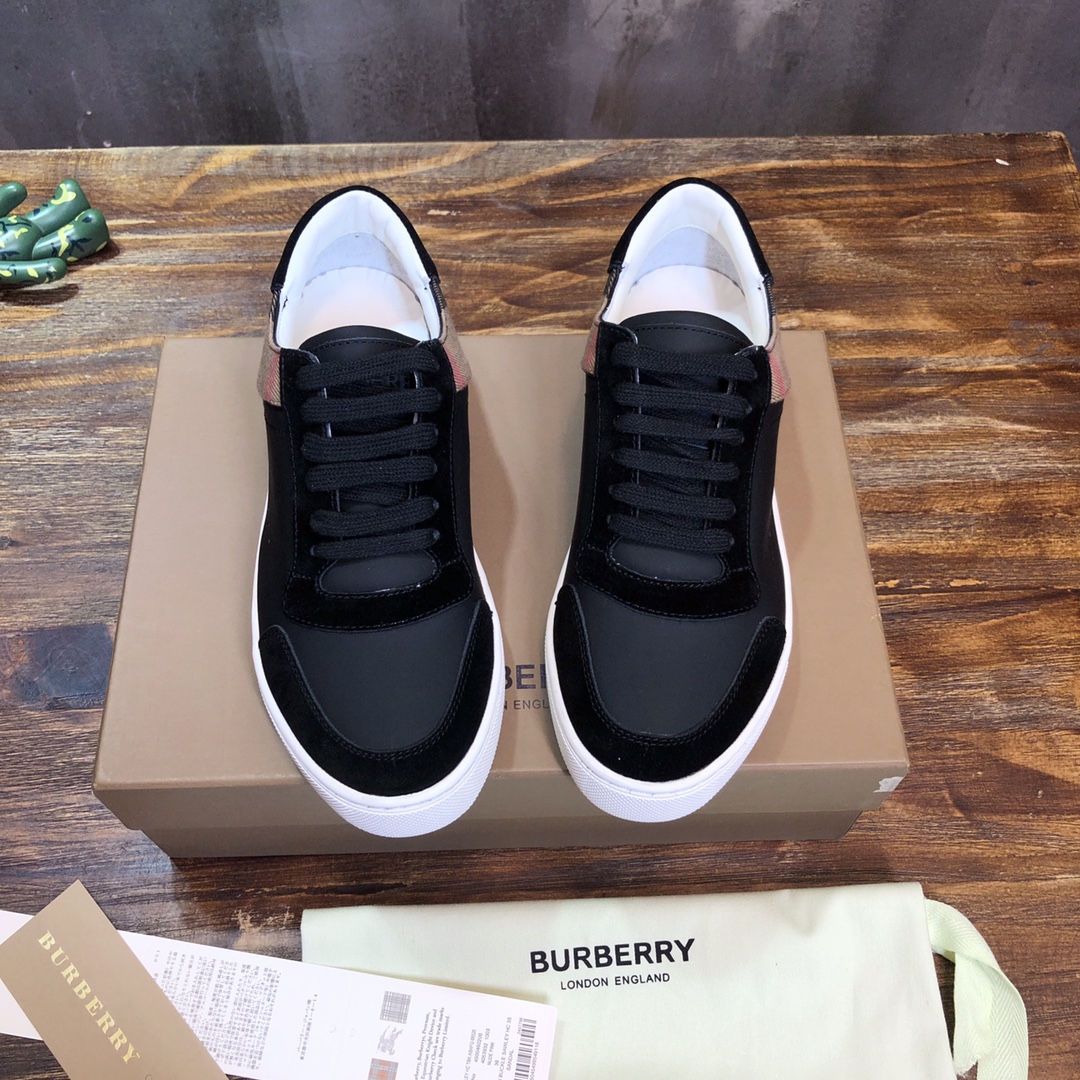 Burberry Leather Suede and House Check Sneakers Black Archive Beige White - vstockx