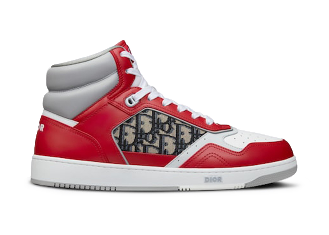 Dior B27 High Red Gray and White Smooth Calfskin with Beige and Black Dior Oblique Jacquard - vstockx