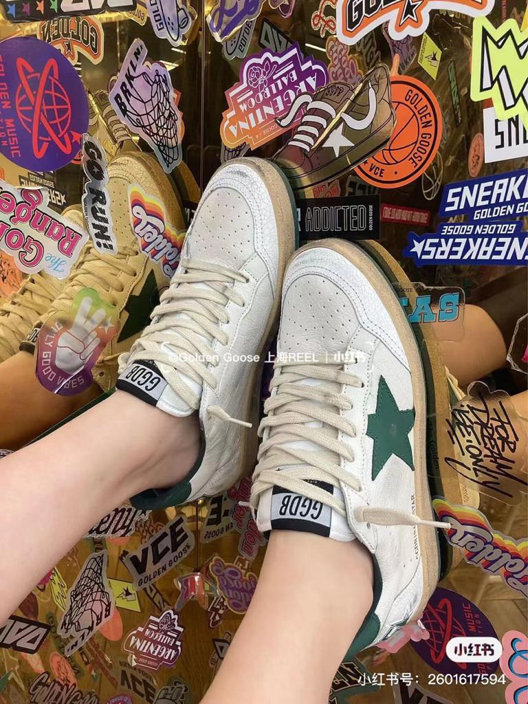Golden Goose Ball Star leather low side lace-up fashion board shoes white green - vstockx
