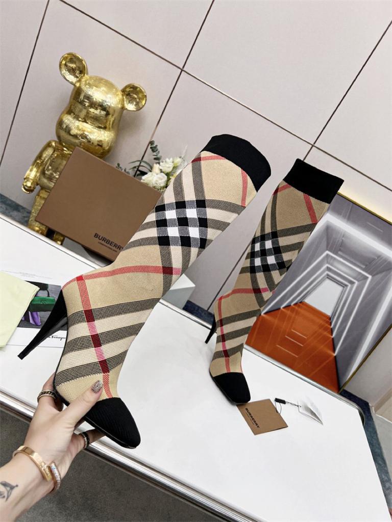 Burberry Knitted Check Sock Boots Heel height: 10.5cm/4.1in - vstockx
