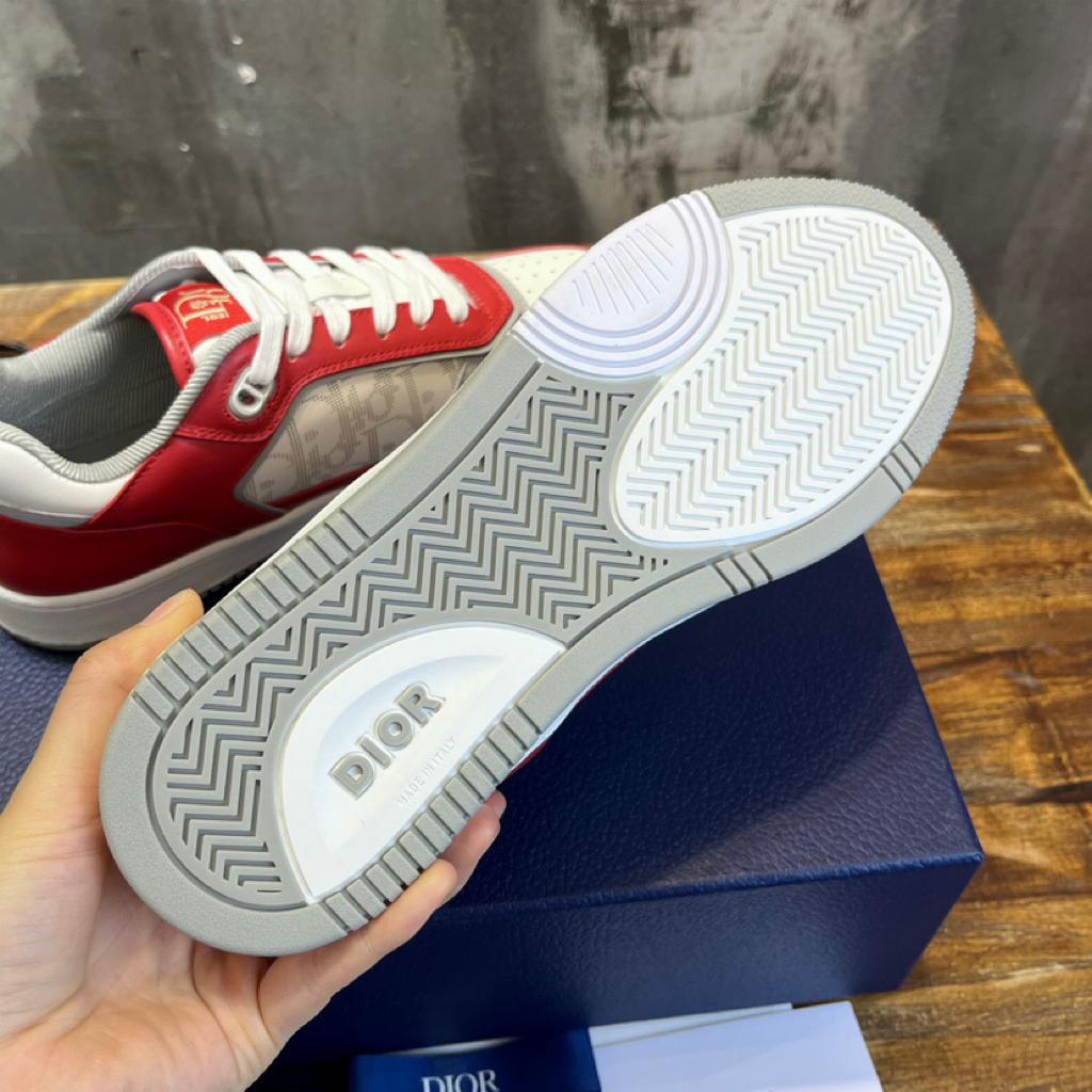 Dior B27 Low ERL Red and White Smooth Calfskin and White Dior Oblique Galaxy Leather with Rabbit Motif - vstockx