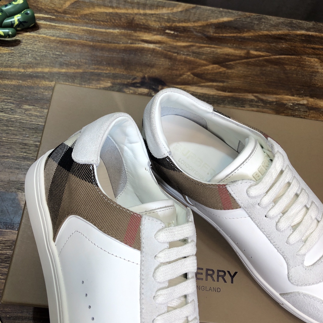 Burberry Leather Suede and House Check Sneakers Optic White - vstockx
