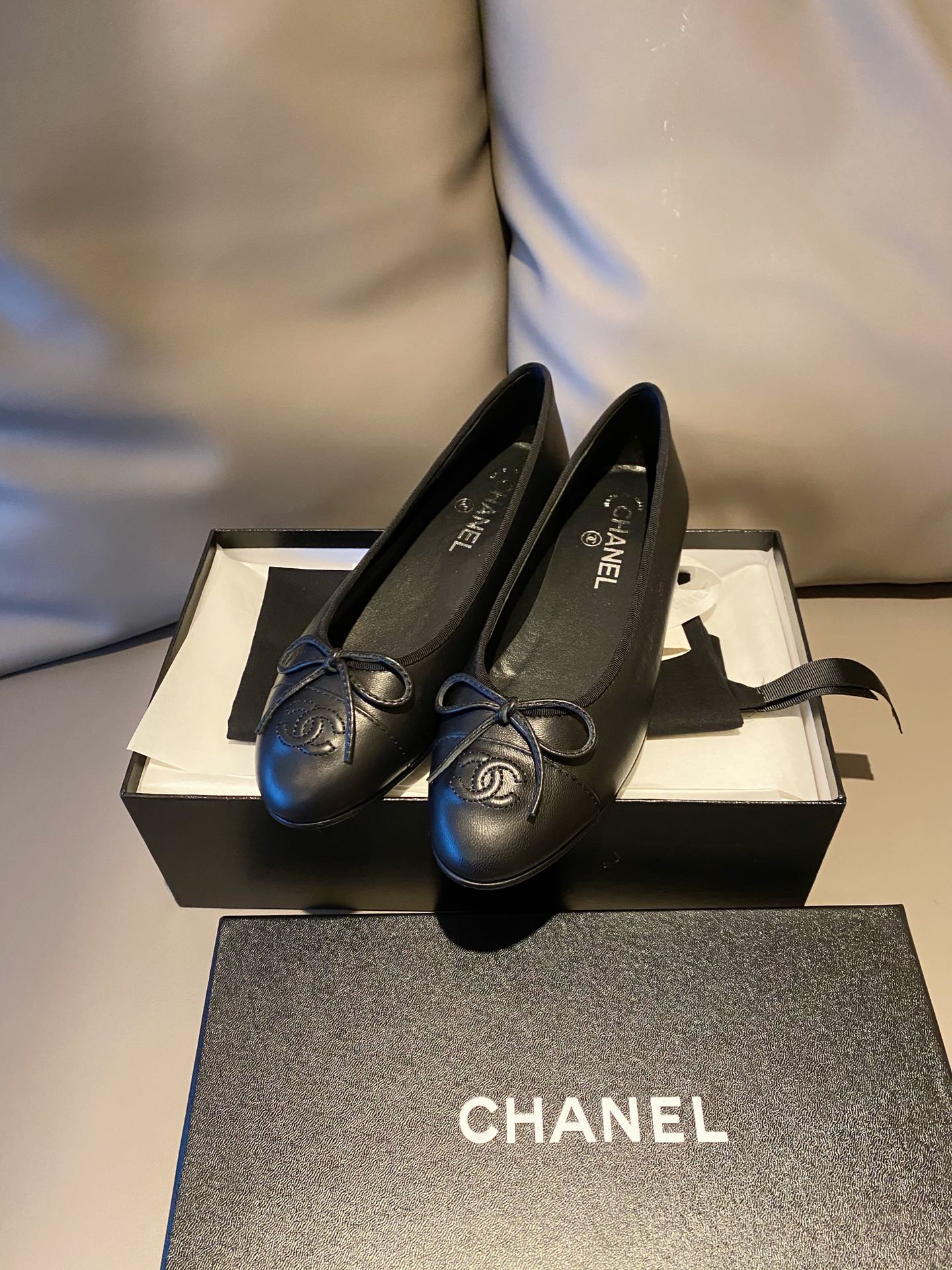 Chanel Ballerinas Fabric & Grosgrain 3 - vstockx