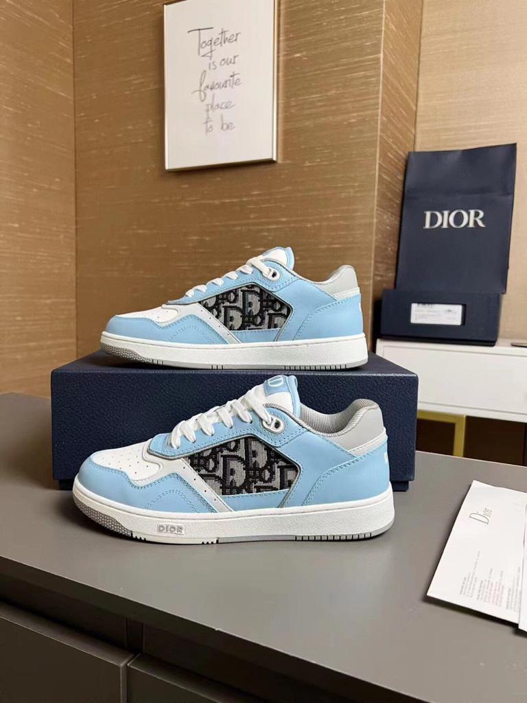 Dior B27 Low Light Blue White and Dior Gray Smooth Calfskin with Beige and Black Dior Oblique Jacquard - vstockx