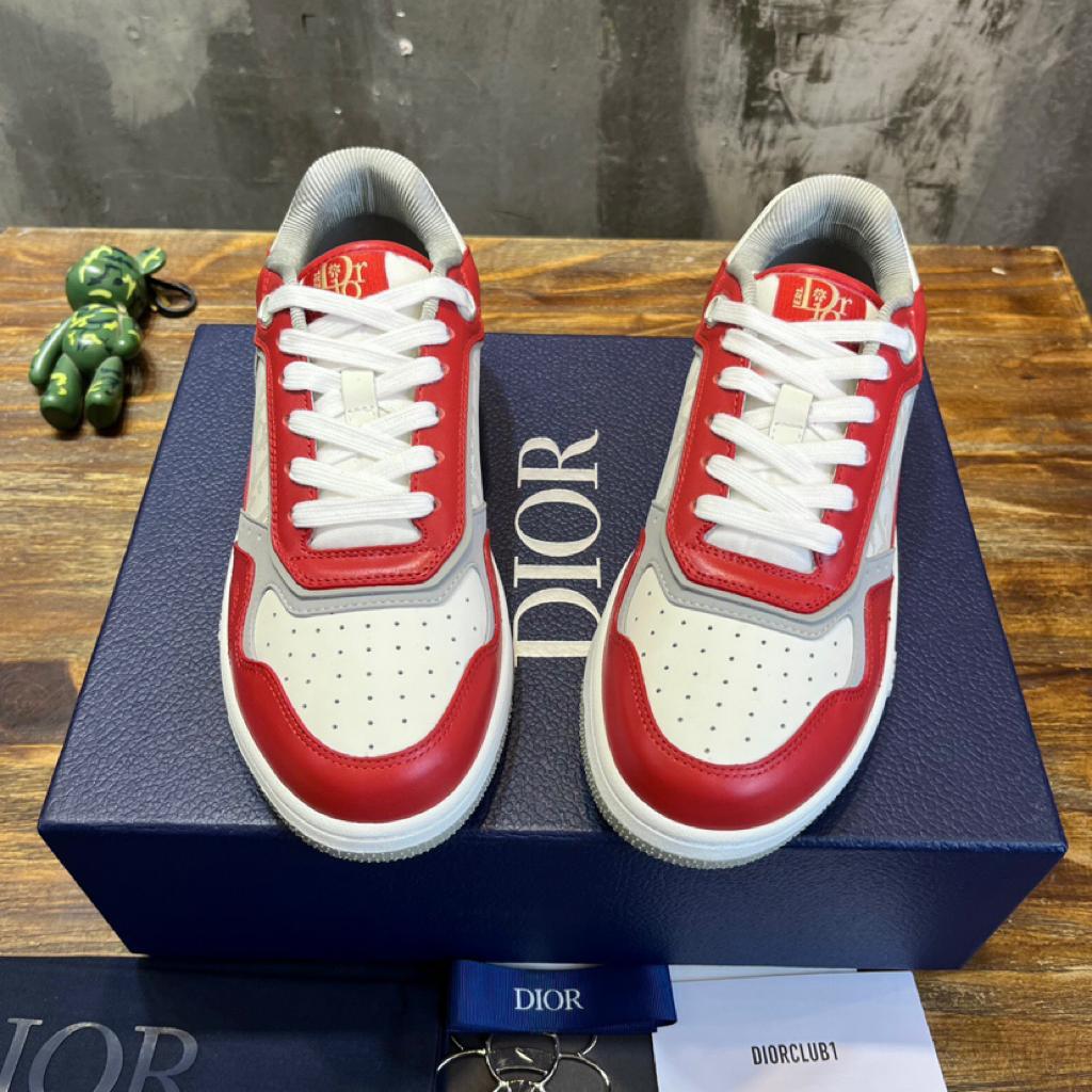Dior B27 Low ERL Red and White Smooth Calfskin and White Dior Oblique Galaxy Leather with Rabbit Motif - vstockx