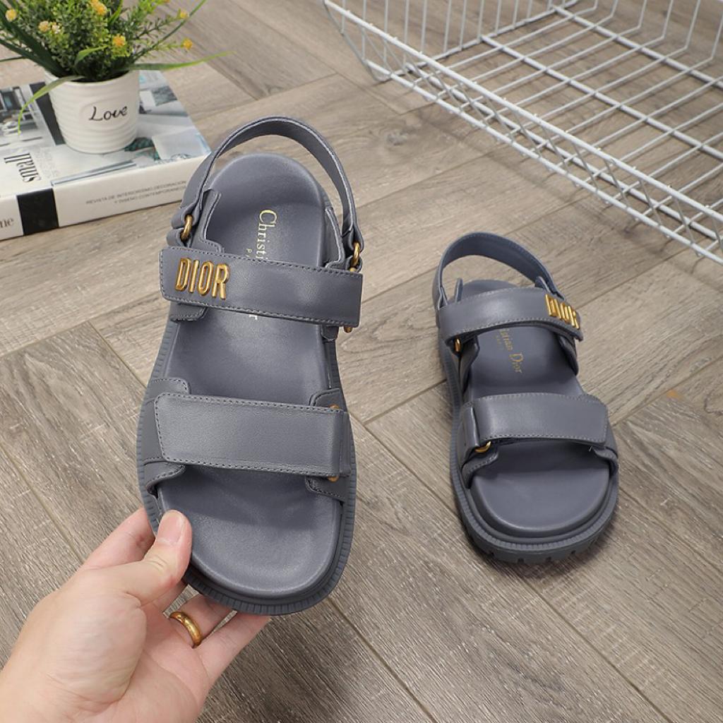 DIOR DIORACT SANDAL Gray Stone Lambskin - vstockx