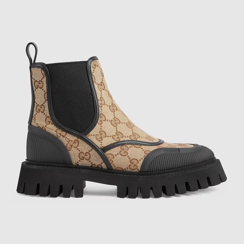 Gucci GG CANVAS ANKLE BOOT Beige and ebony Original GG canvas - vstockx