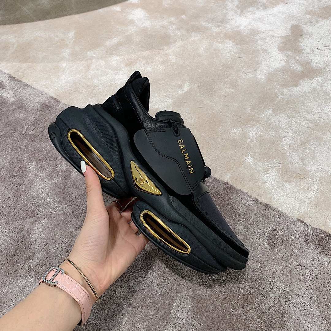 Balmain B-Bold Low-Top Black Gold - vstockx