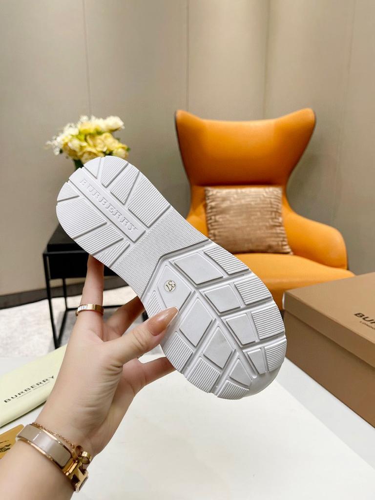 Burberry Check Cotton and Leather Sneakers Birch Brown/Pink - vstockx