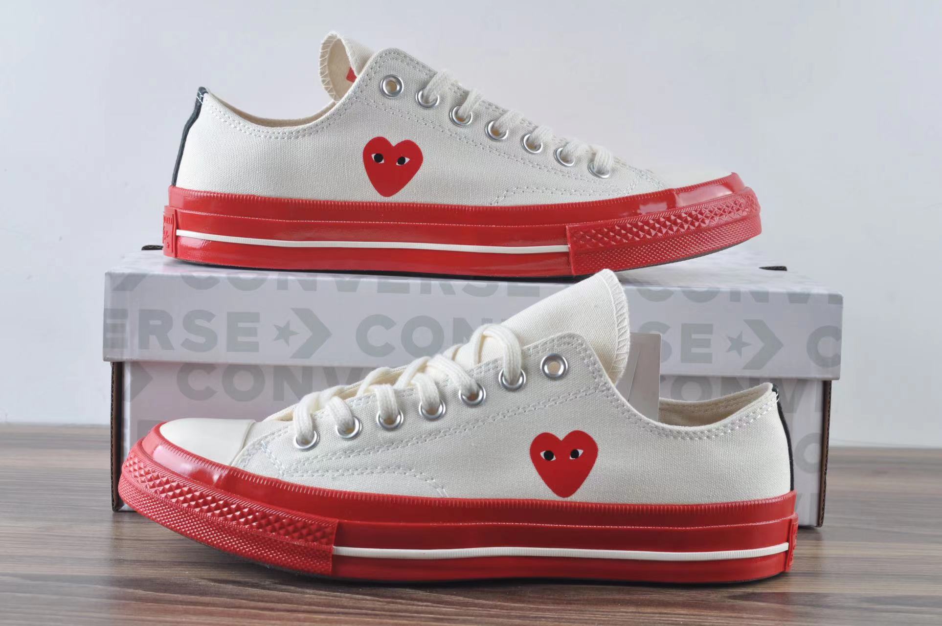 Converse Chuck Taylor All-Star 70 Ox Comme des Garcons PLAY Egret Red Midsole - vstockx