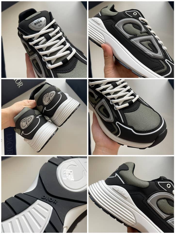 Dior B30 SNEAKER Deep Green Mesh and Black Technical Fabric - vstockx