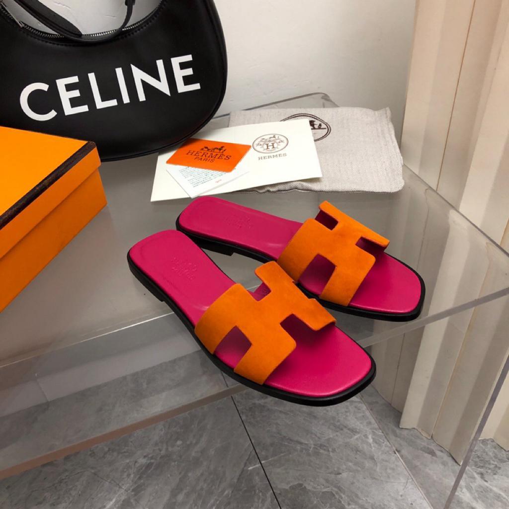 Hermes Oran Sandal Orange Synthetique Suede Goatskin - vstockx