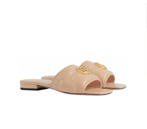 Gucci leather print slides Brown - vstockx