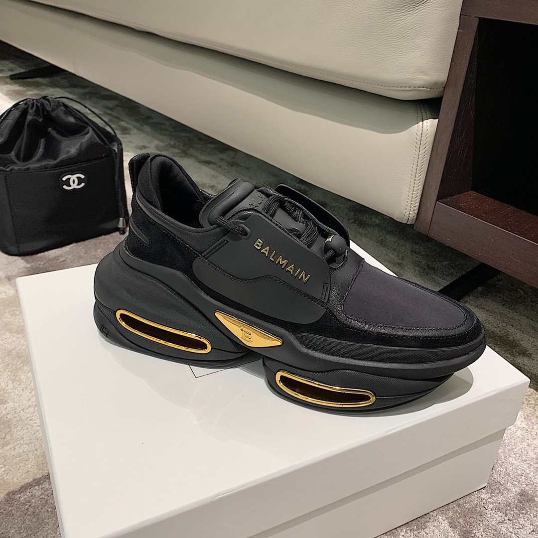 Balmain B-Bold Low-Top Black Gold - vstockx