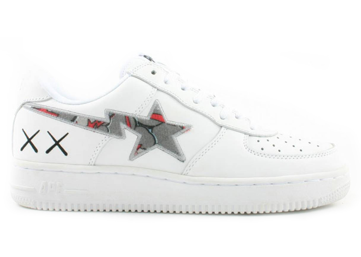 A Bathing Ape Bape Sta Low KAWS White Grey - vstockx