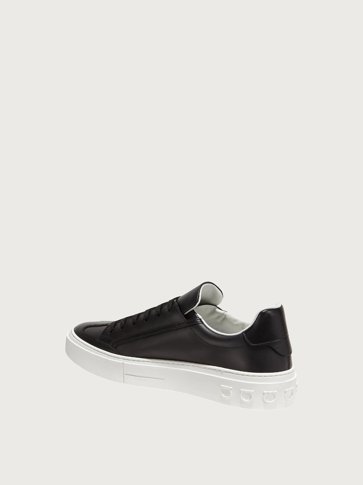 Ferragamo Gancini sneaker calfskin and sued White Black - vstockx