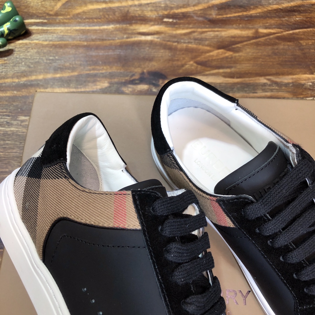 Burberry Leather Suede and House Check Sneakers Black Archive Beige White - vstockx