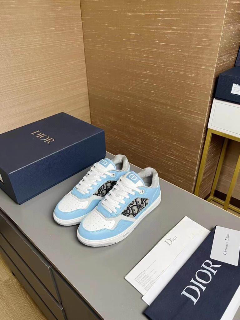 Dior B27 Low Light Blue White and Dior Gray Smooth Calfskin with Beige and Black Dior Oblique Jacquard - vstockx