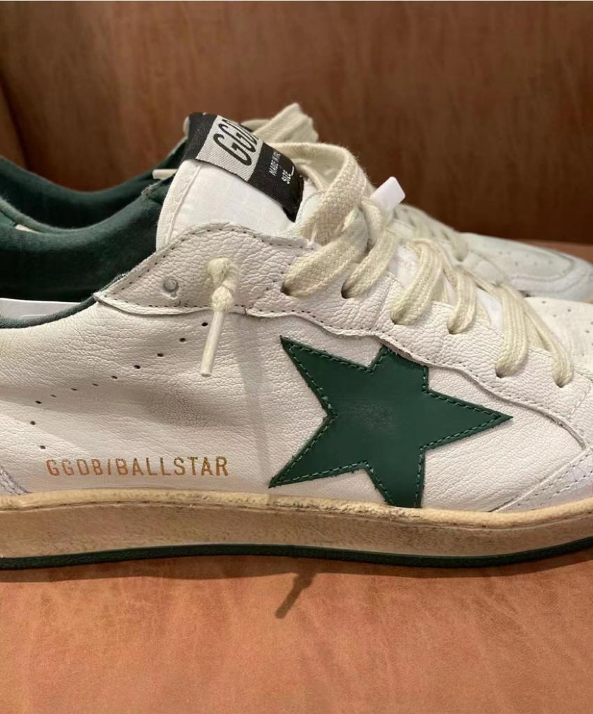 Golden Goose Ball Star leather low side lace-up fashion board shoes white green - vstockx