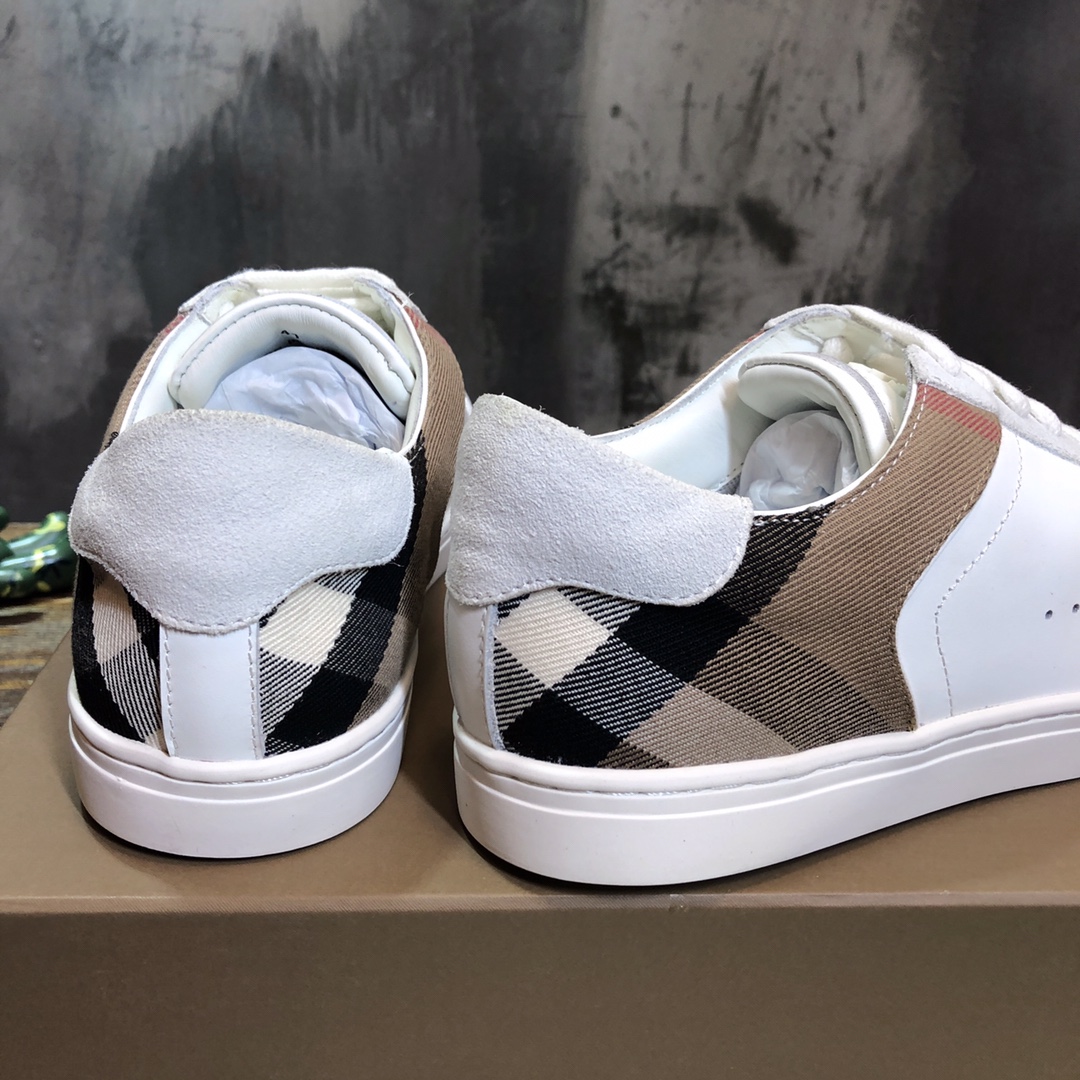 Burberry Leather Suede and House Check Sneakers Optic White - vstockx