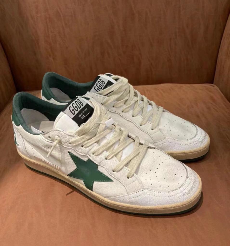 Golden Goose Ball Star leather low side lace-up fashion board shoes white green - vstockx