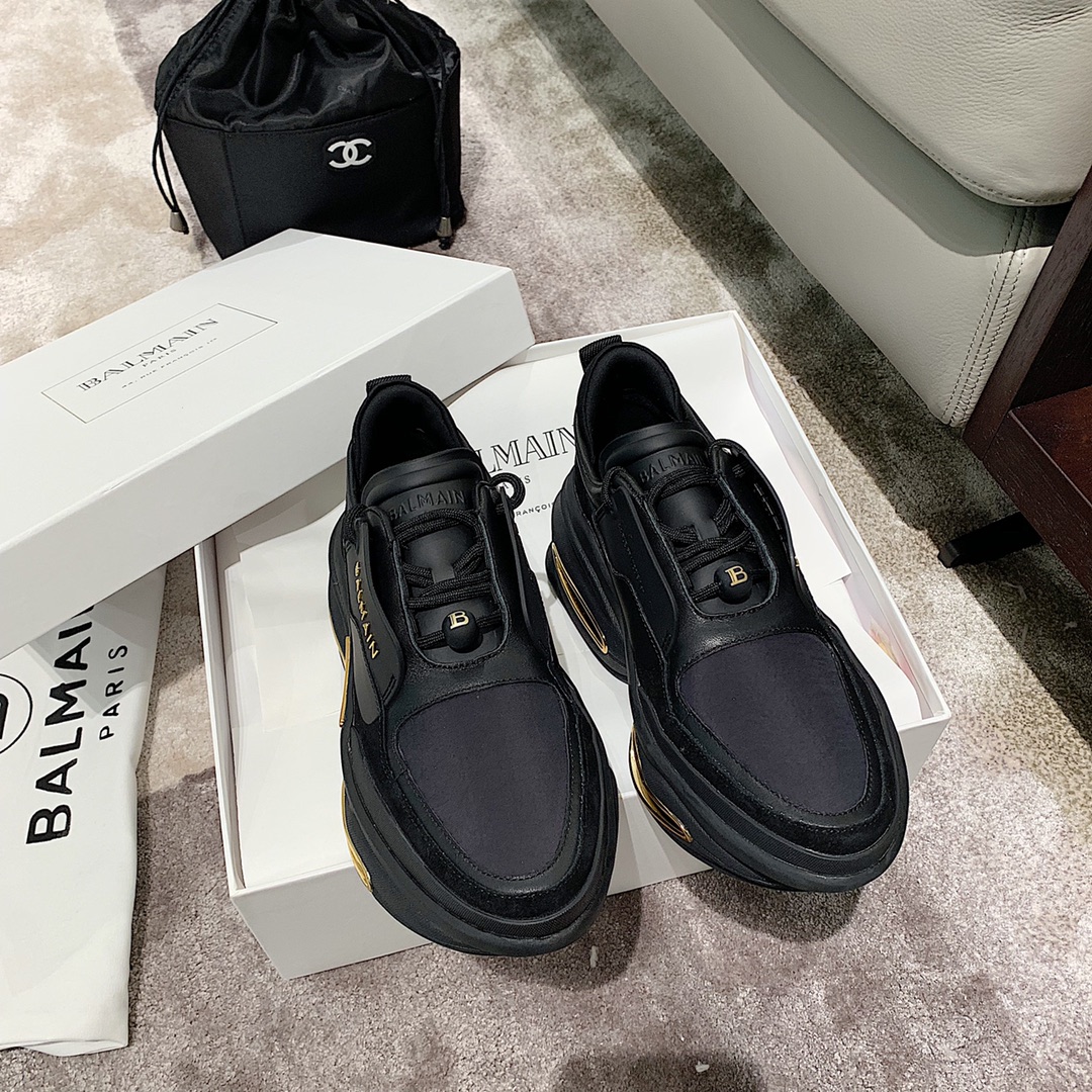 Balmain B-Bold Low-Top Black Gold - vstockx