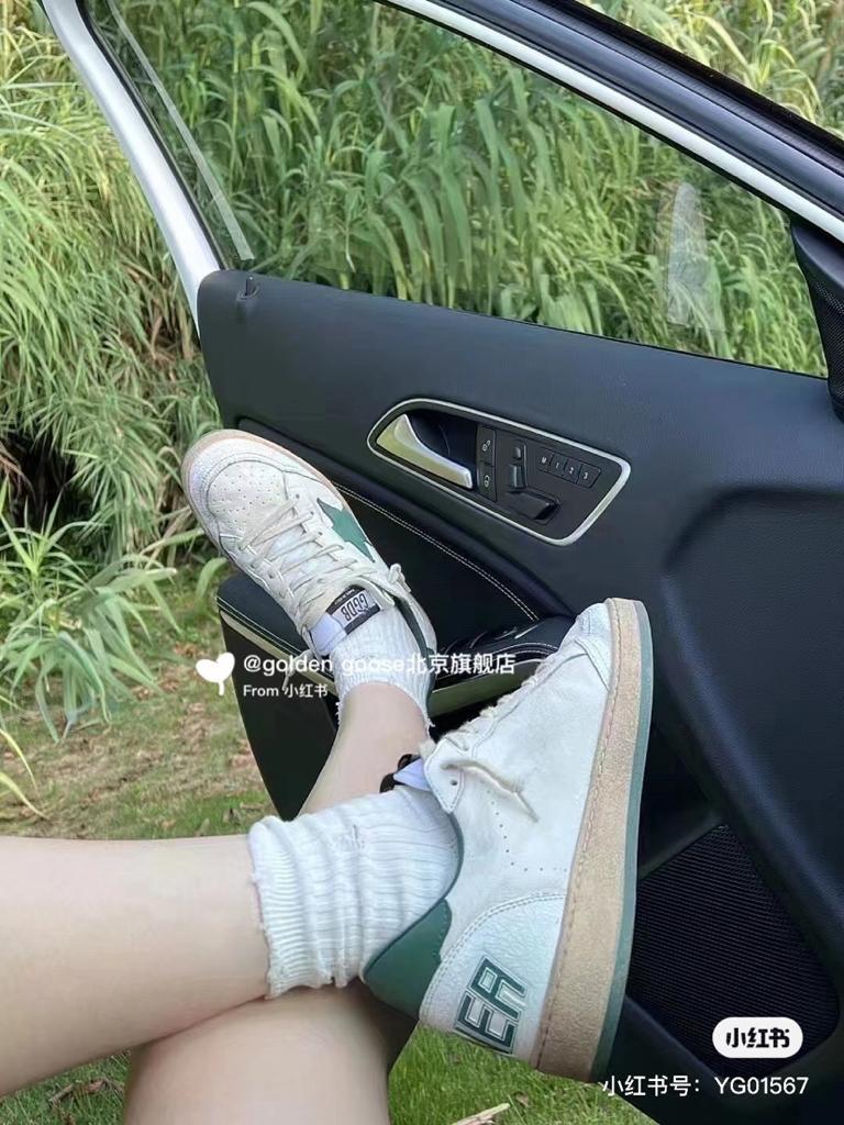 Golden Goose Ball Star leather low side lace-up fashion board shoes white green - vstockx