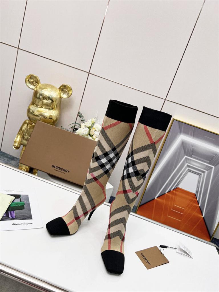 Burberry Knitted Check Sock Boots Heel height: 10.5cm/4.1in - vstockx