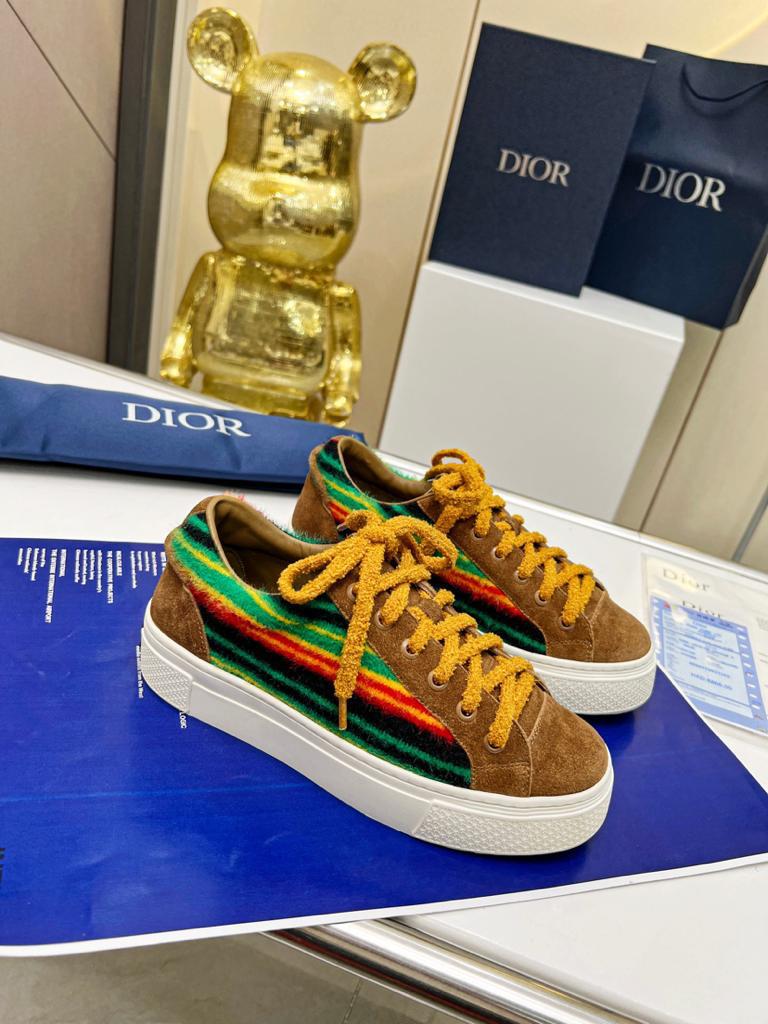 DIOR TEARS B33 SNEAKER - LIMITED AND NUMBERED EDITION Yellow Multicolor Mohair and Brown Suede - vstockx