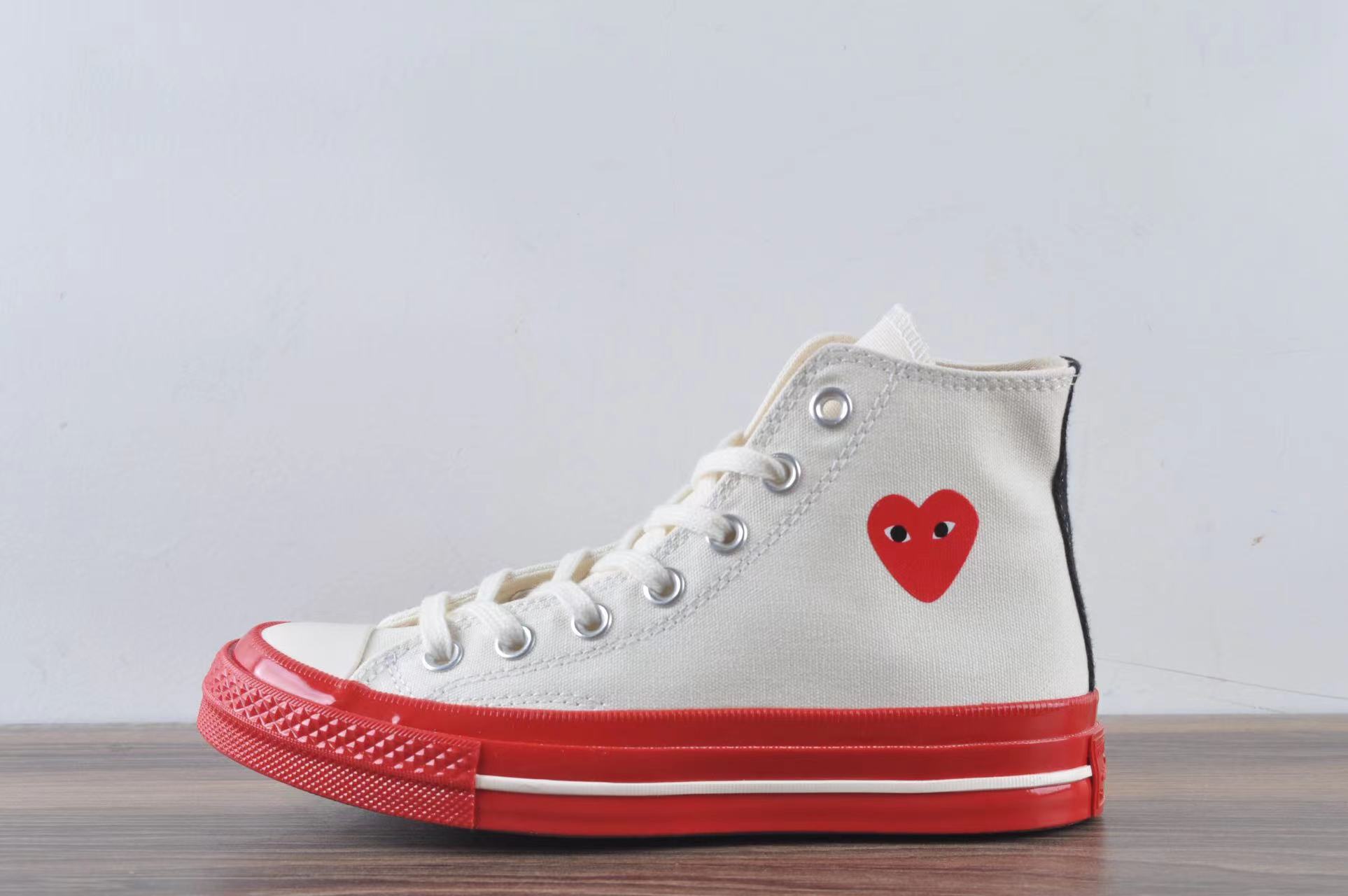 Converse Chuck Taylor All-Star 70 Hi Comme des Garcons PLAY Egret Red Midsole - vstockx
