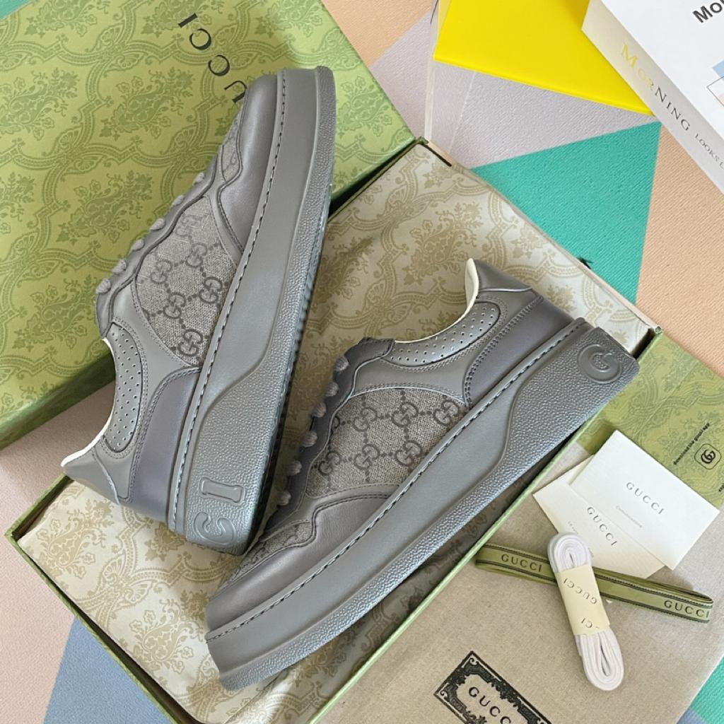 Gucci LACE-UP SNEAKER grey leather - vstockx