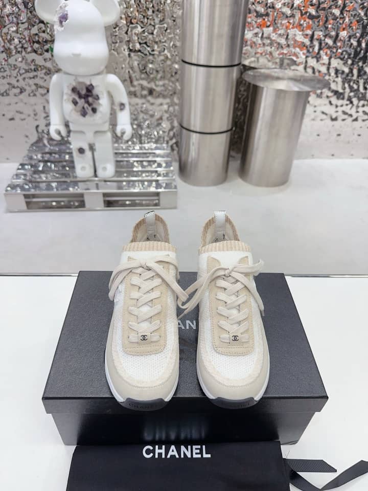 Chanel Trainers Knit & suede calfskin ivory - vstockx
