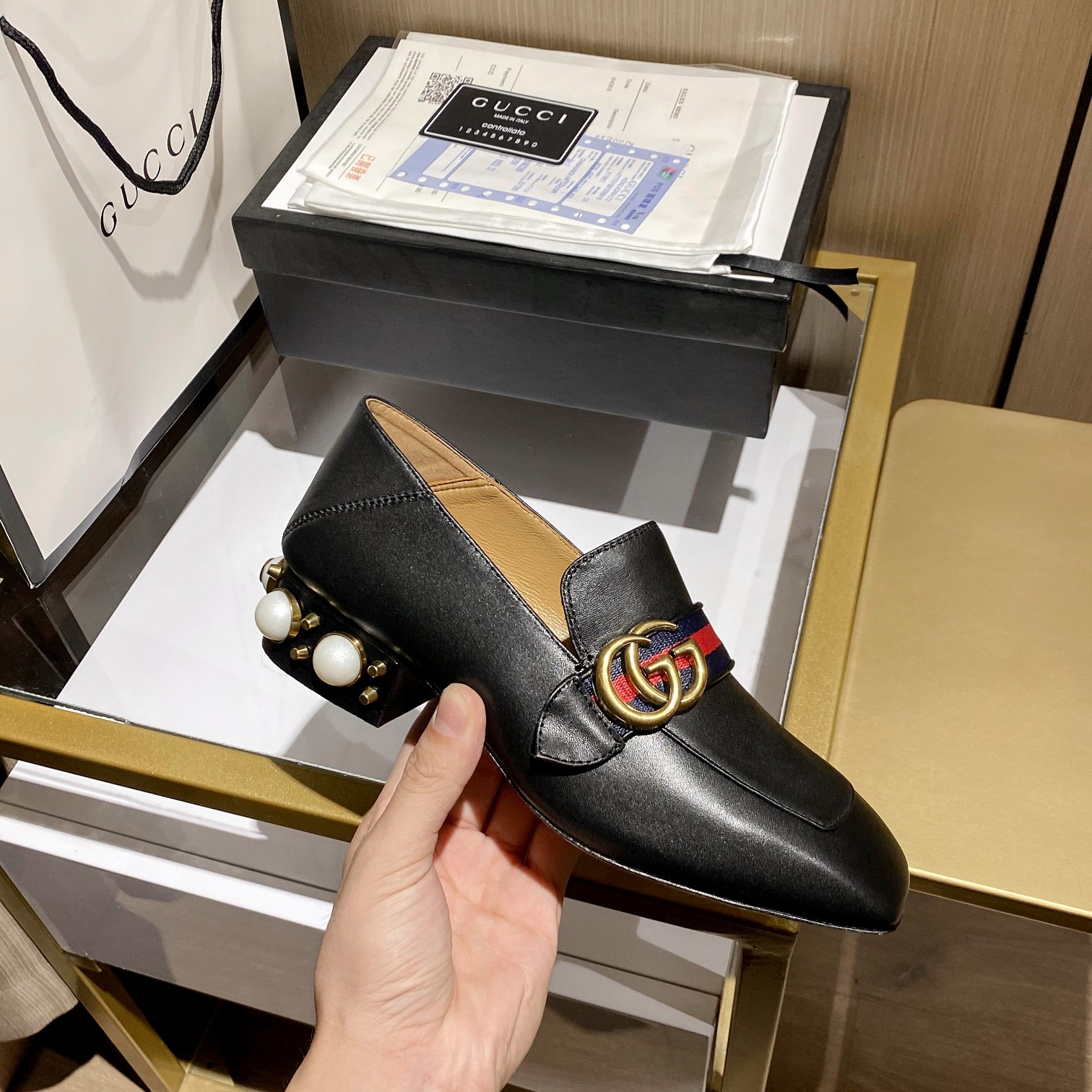 Gucci Leather mid-heel loafer Women 12 - vstockx