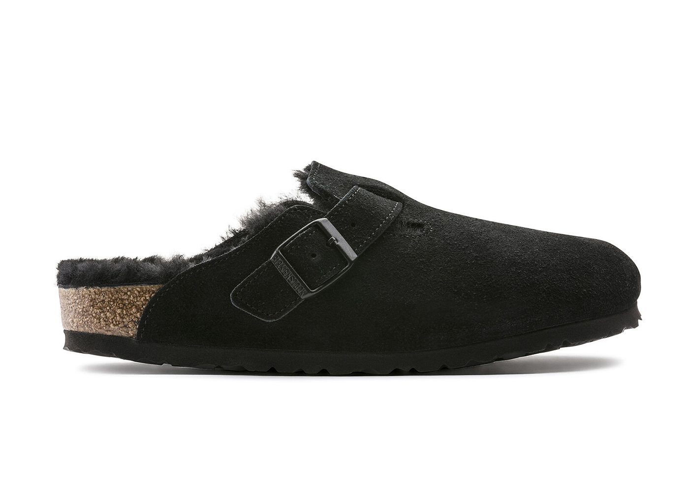 Birkenstock Boston Shearling Suede Leather Black - vstockx