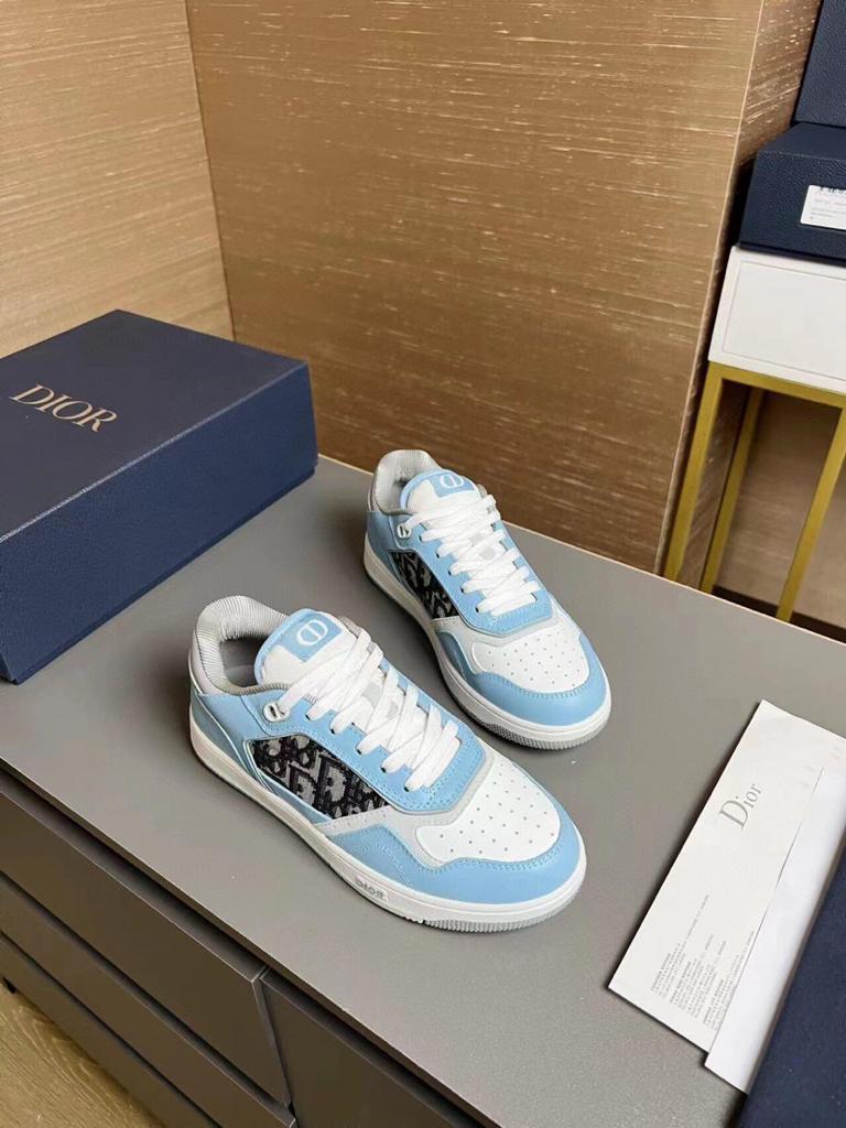 Dior B27 Low Light Blue White and Dior Gray Smooth Calfskin with Beige and Black Dior Oblique Jacquard - vstockx