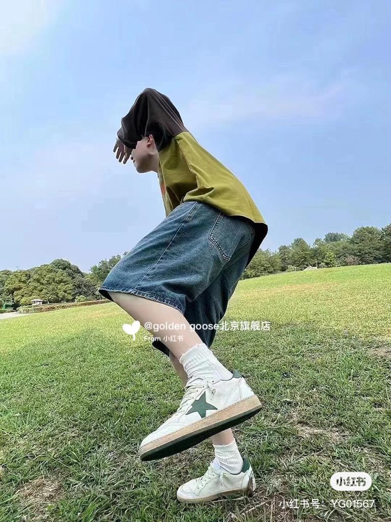 Golden Goose Ball Star leather low side lace-up fashion board shoes white green - vstockx