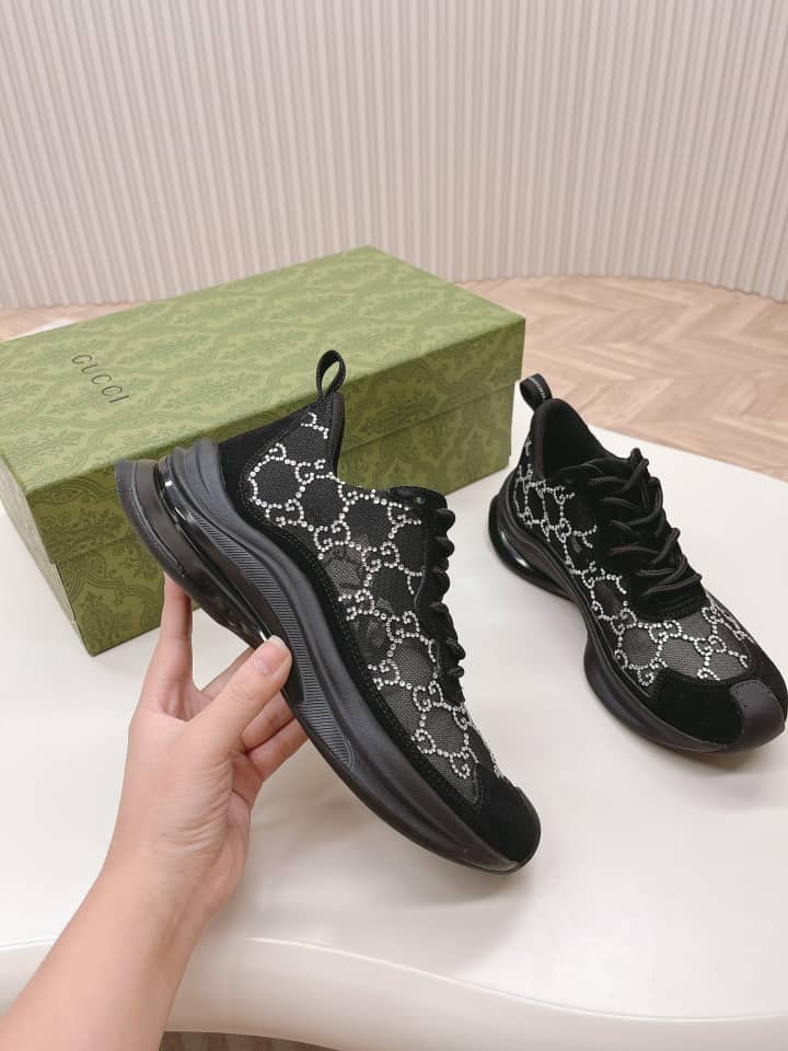 Gucci Women's Run GG crystal sneaker Black suede trim - vstockx